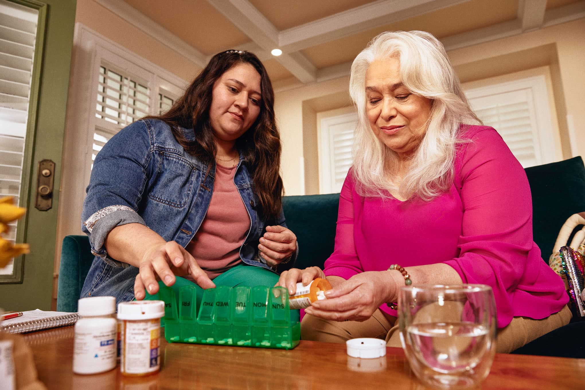 Woman sorting medications